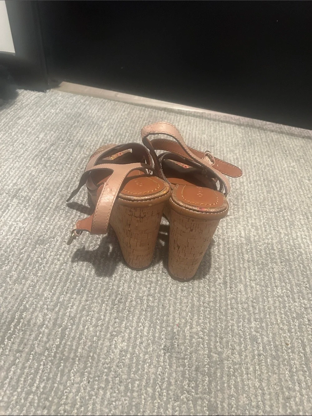 Coach Pink Leather Wedge Sandals with Embroidered Canvas